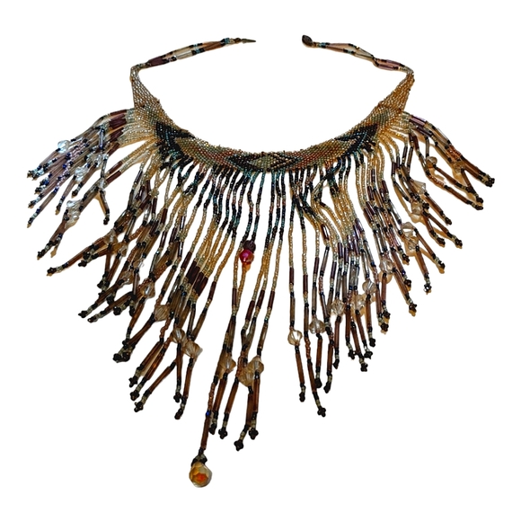 Vintage Bohemian hippie handcrafted beaded fringe necklace Halloween Dress Up - Picture 13 of 16